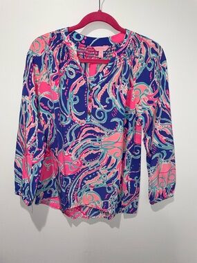 Lilly Pulitzer Elsa Blouse in Blue, Pink & Aqua